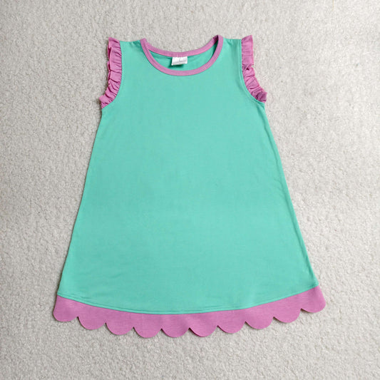 RTS NO MOQ cotton GSD4049 Baby Girls Sleeveless Scallop Knee-Length Dresses Summer Clothes