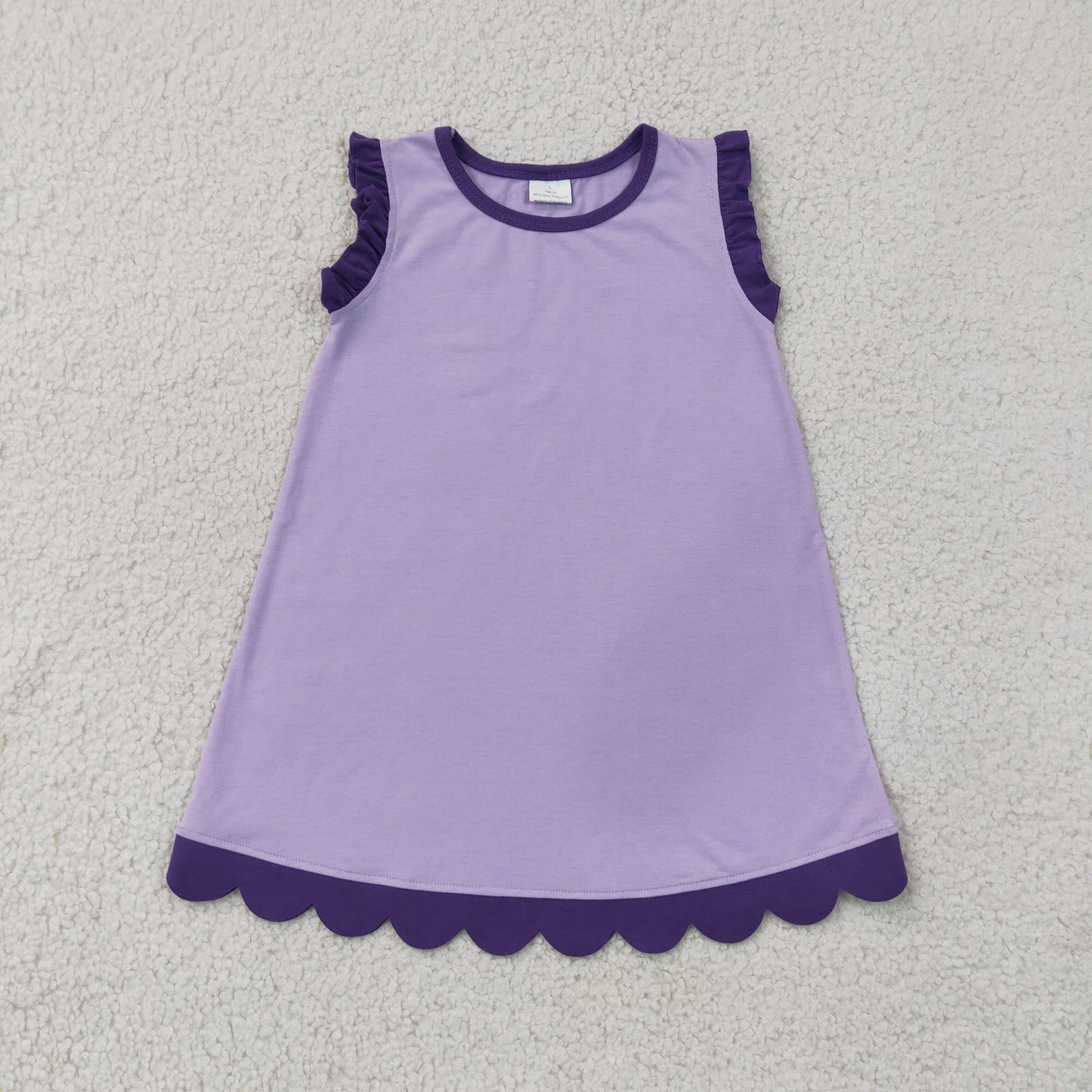 RTS NO MOQ Sibling cotton Baby Girls Sleeveless Scallop Knee Length Casual Dress