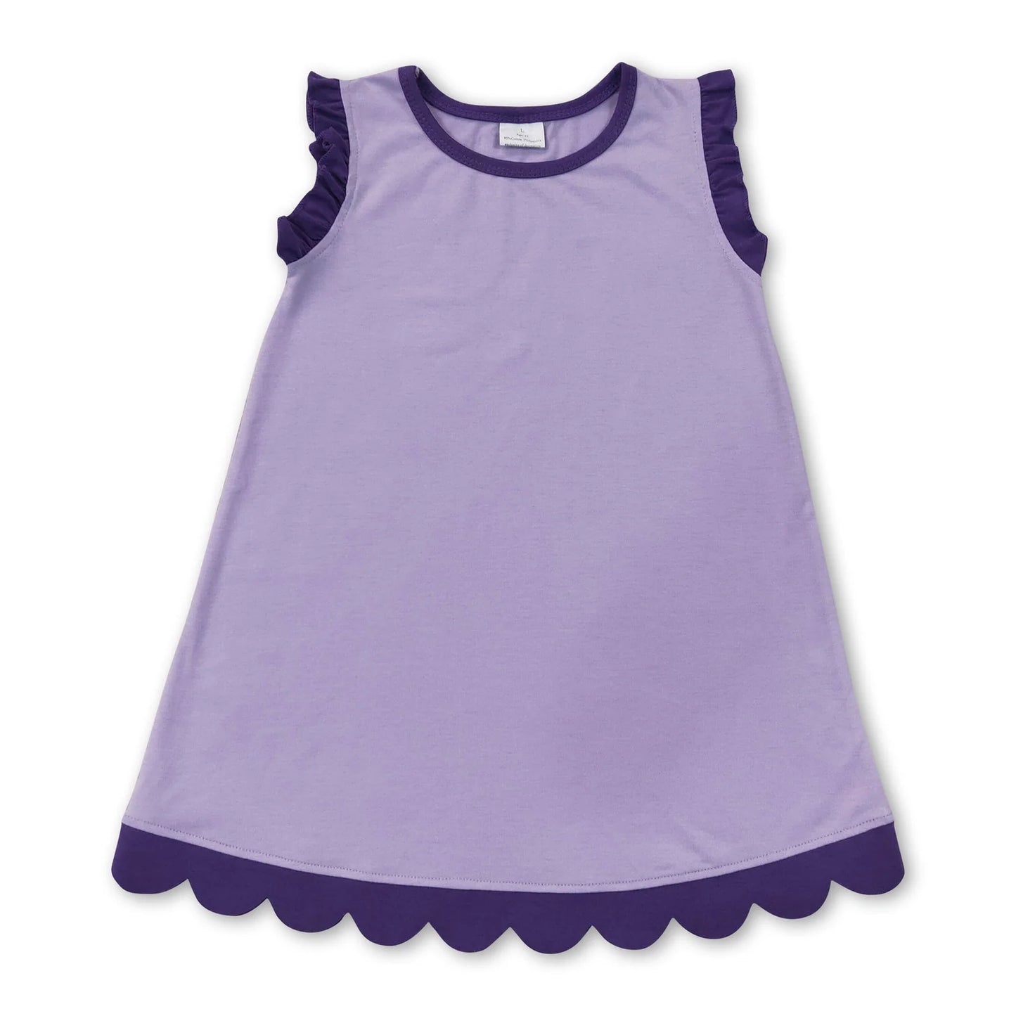 RTS NO MOQ Sibling cotton Baby Girls Solid Sleeveless Scallop Trim Knee Length Casual Summer Dress