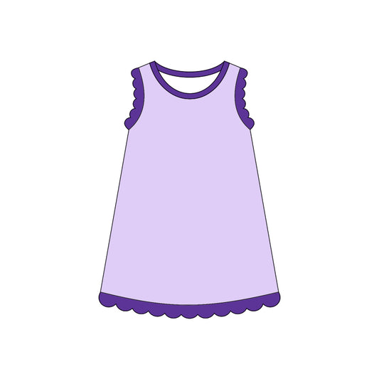 (Pre Order) No moq GSD4051 Kids Girls Sleeveless Solid Scallop Knee Length Dress