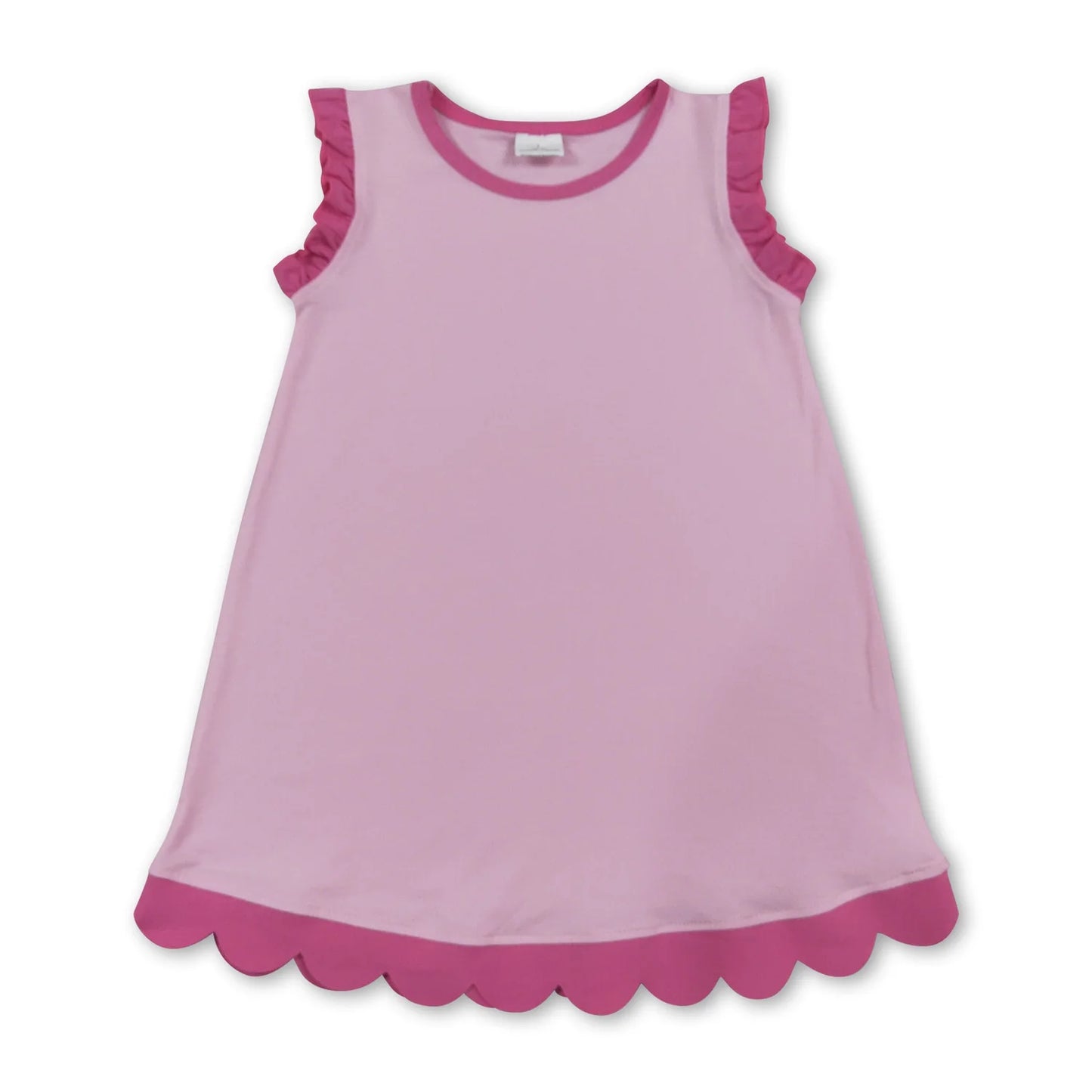 RTS NO MOQ Sibling cotton Baby Girls Solid Sleeveless Scallop Trim Knee Length Summer Dress