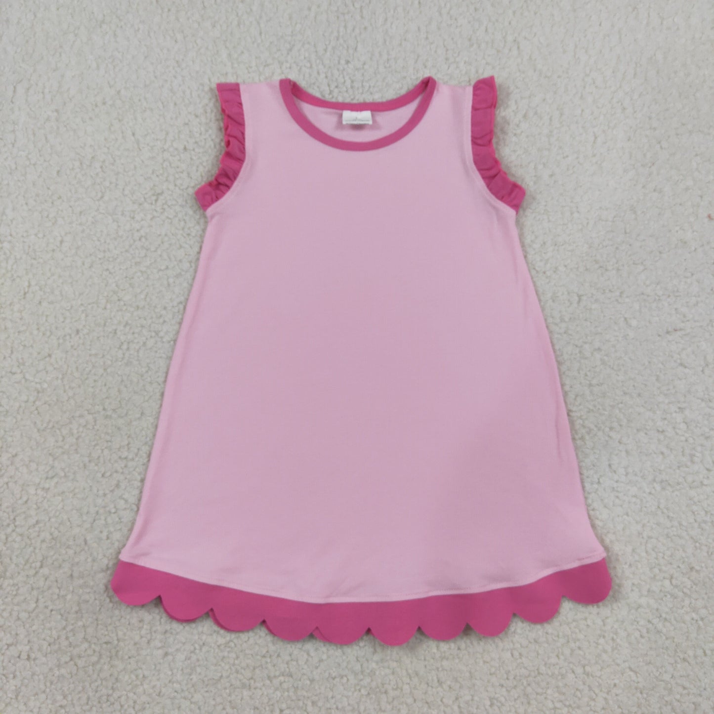 RTS NO MOQ milk silk GSD4052 Baby Girls Sleeveless Scallop Trim Knee Length Casual Dresses