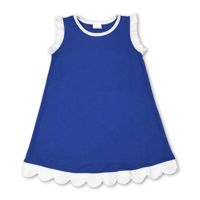 RTS NO MOQ Sibling milk silk Sibling Baby Girls Sleeveless Scallop Knee Length Dresses
