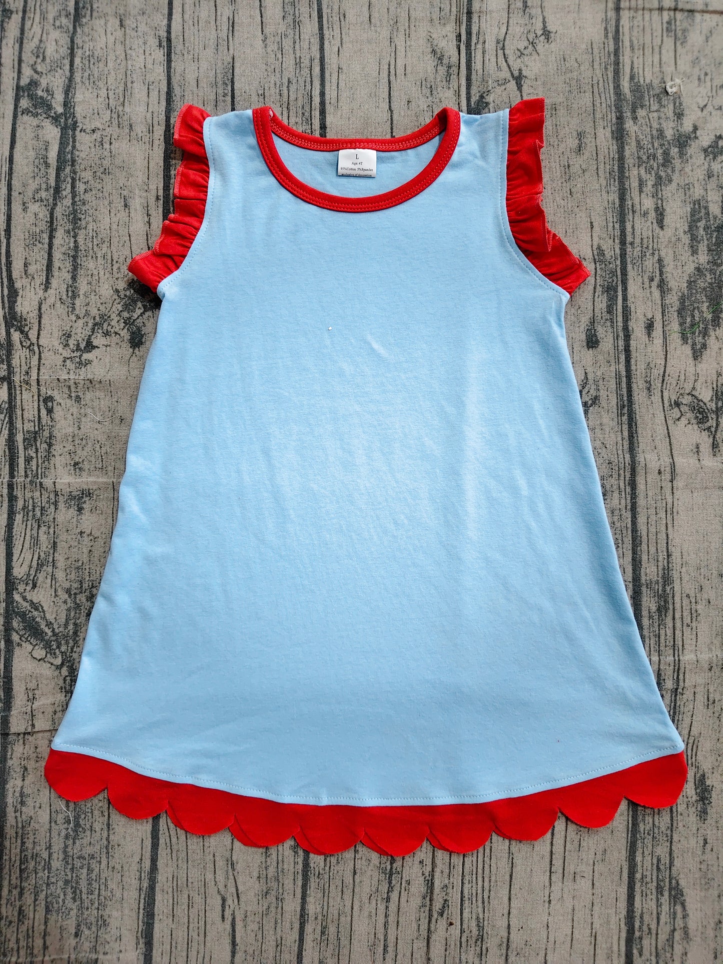 (Sample) No moq GSD4054 Baby Girls Sleeveless Blue Scallop Knee-Length Dresses Summer Girl's Clothes