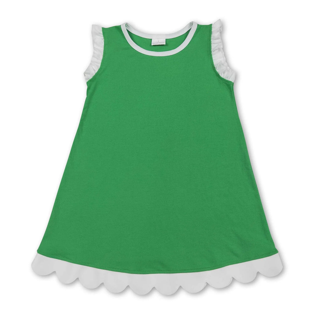 RTS NO MOQ Sibling cotton Baby Girls Solid Sleeveless Scallop Trim Knee Length Casual Summer Dress