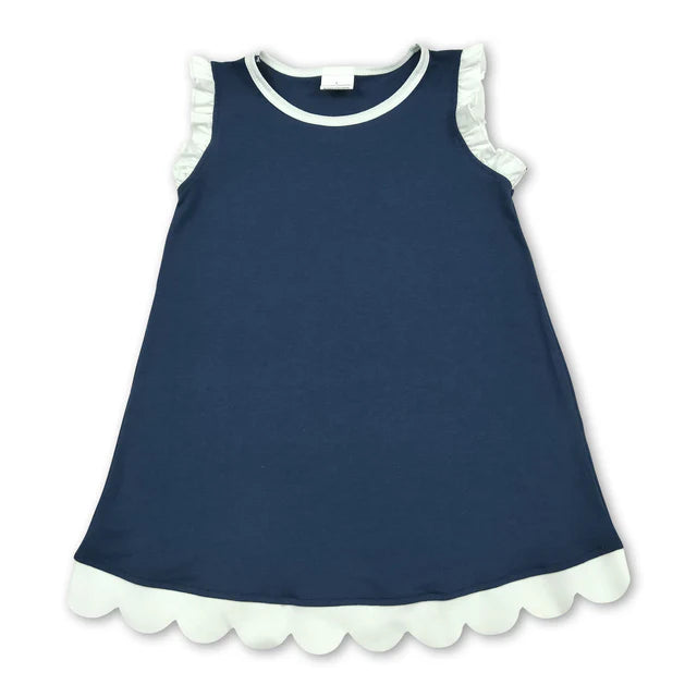 RTS NO MOQ Sibling milk silk Sibling Baby Girls Sleeveless Scallop Knee Length Dresses