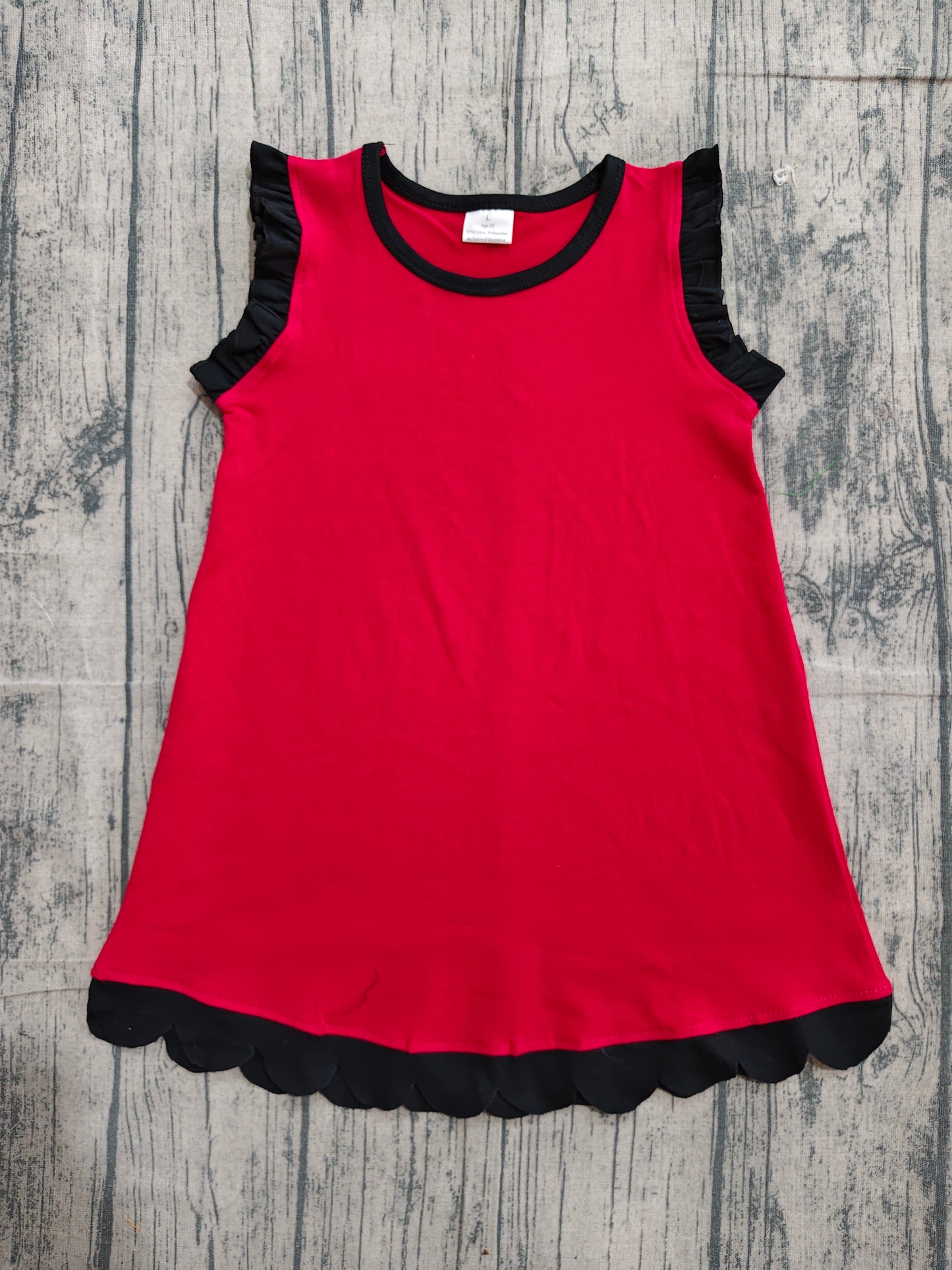 (Sample) No moq GSD4057 Baby Girls Sleeveless Scallop Red Knee-Length Dresses Summer Girl's Clothes
