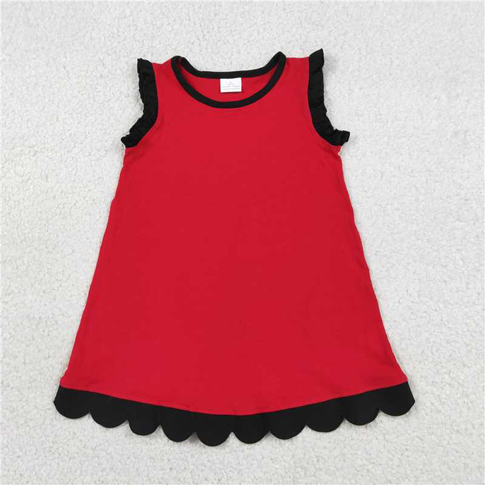 RTS NO MOQ Sibling cotton Baby Girls Solid Sleeveless Scallop Trim Knee Length Casual Summer Dress