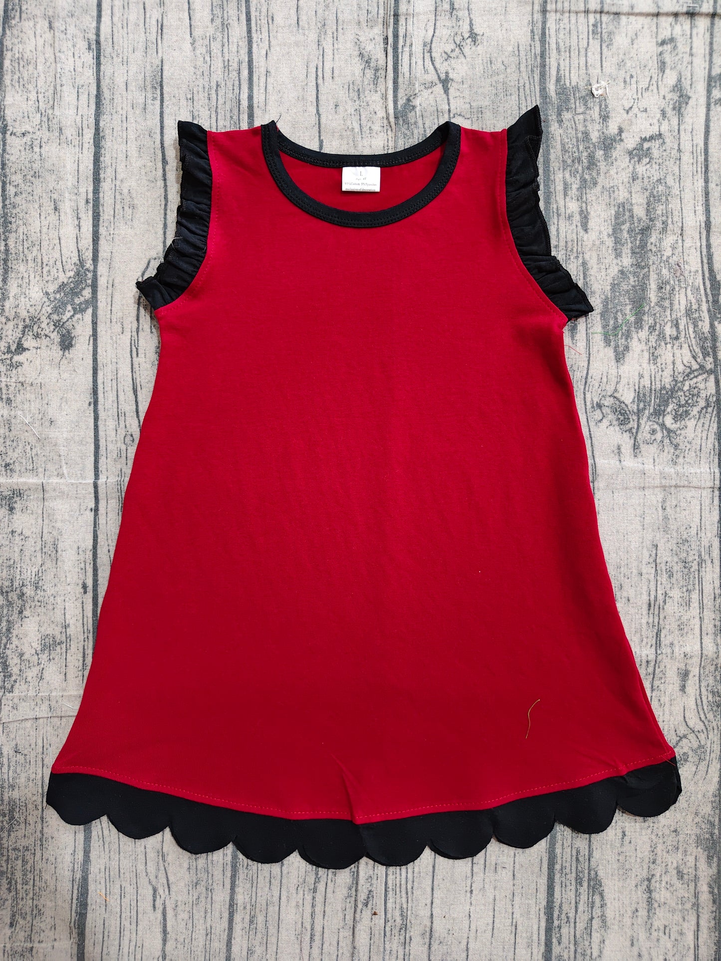 (Sample) No moq GSD4058 Baby Girls Sleeveless Red  Scallop Knee-Length Dresses Summer Girl's Clothes