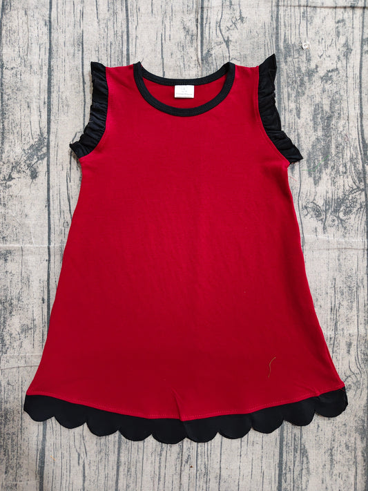 (Sample) No moq GSD4058 Baby Girls Sleeveless Red  Scallop Knee-Length Dresses Summer Girl's Clothes