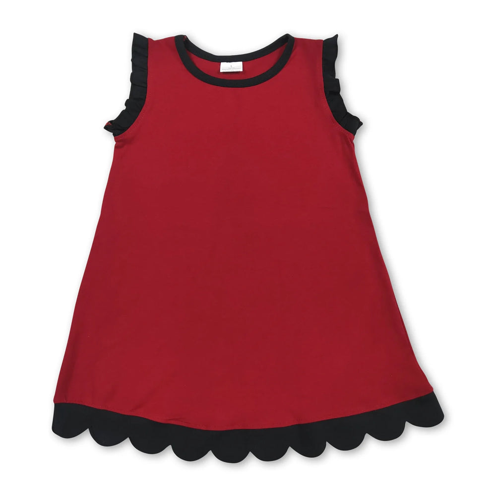 RTS NO MOQ Sibling cotton Baby Girls Solid Sleeveless Scallop Trim Knee Length Casual Summer Dress