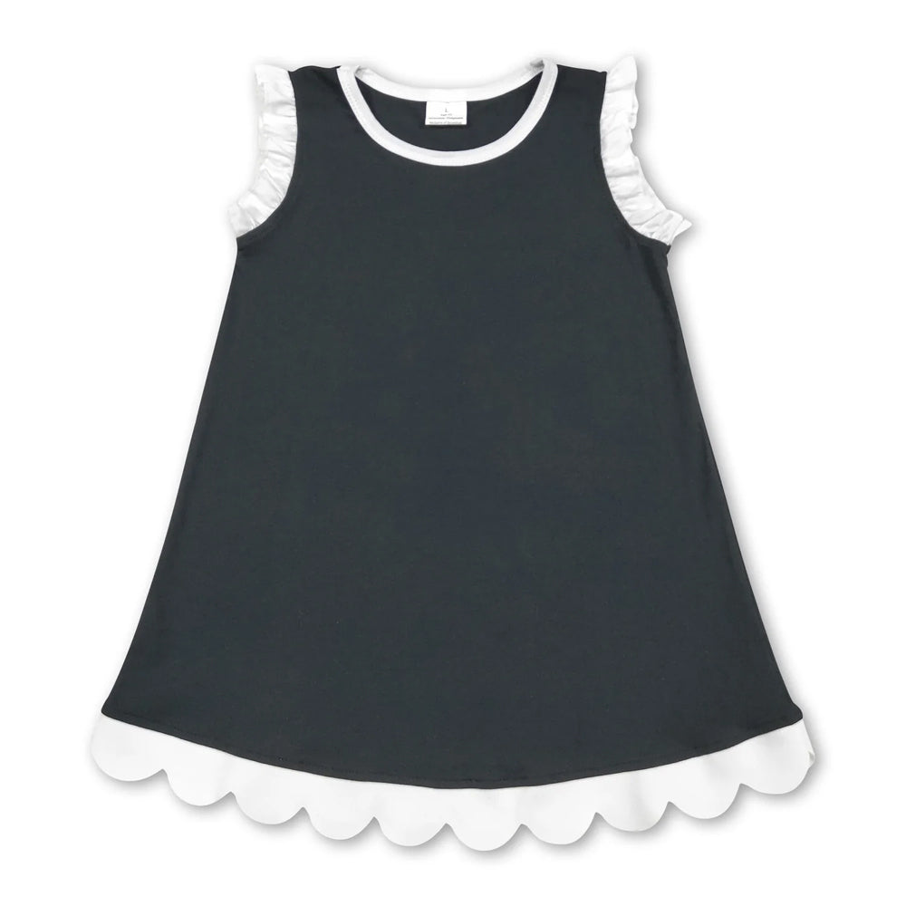 RTS NO MOQ Sibling cotton Baby Girls Black White Contrast Trim Sleeveless Summer Outfit Skort Shorts Wrap And A Line Dress