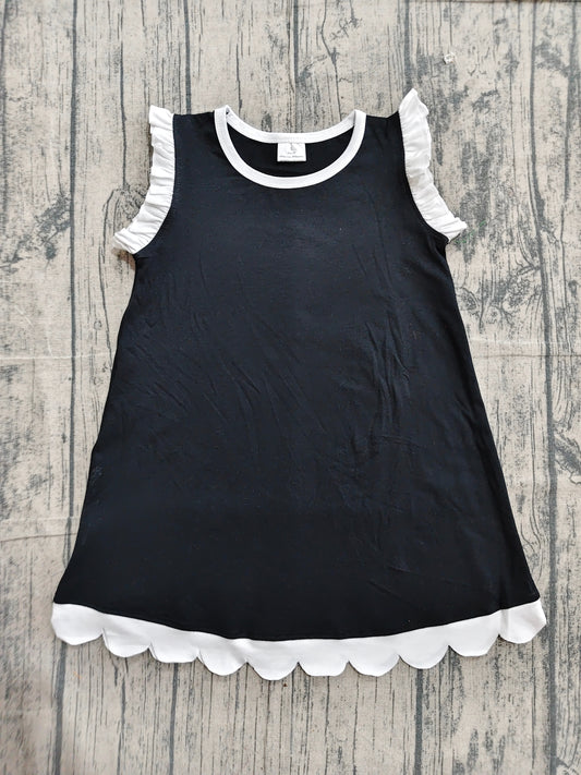 (Sample) No moq GSD4059 Baby Girls Sleeveless Black Scallop Knee-Length Dresses Summer Girl's Clothes