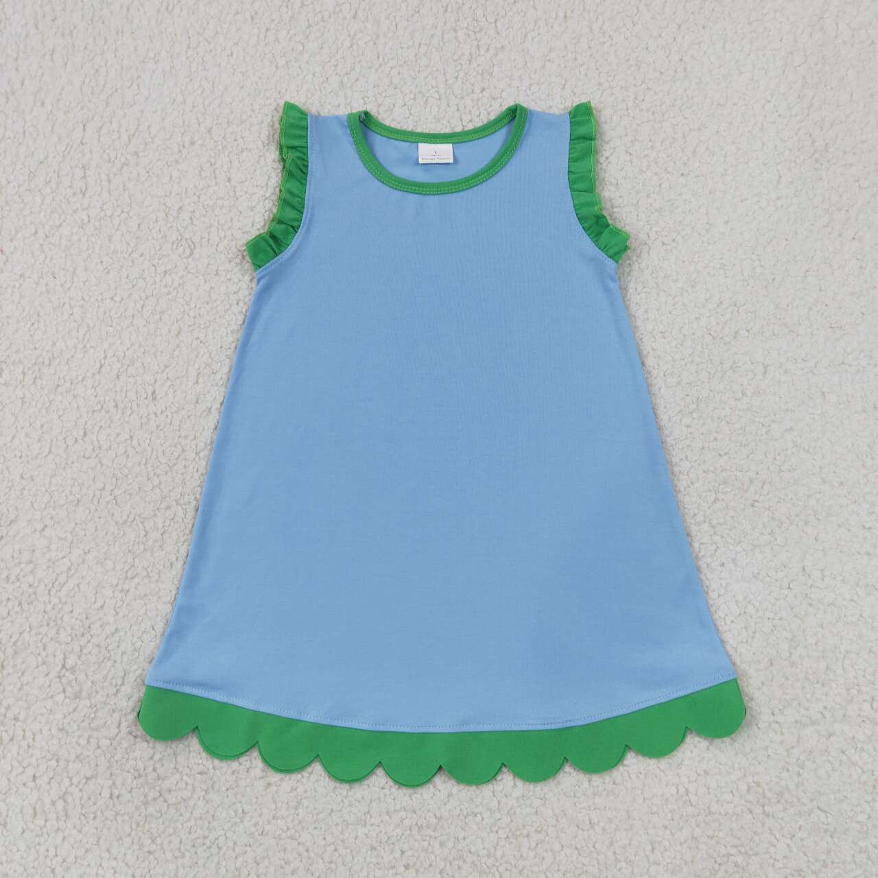 RTS NO MOQ Sibling cotton Baby Girls Sleeveless Scallop Knee Length Casual Dress