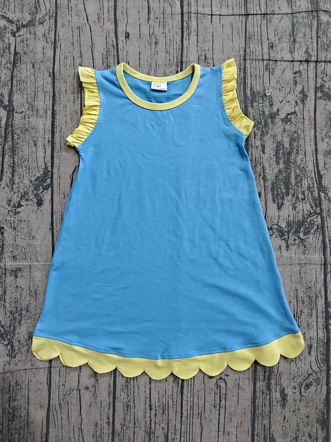 (Sample) No moq GSD4061 Baby Girls Sleeveless Scallop Blue Knee-Length Dresses Summer Girl's Clothes