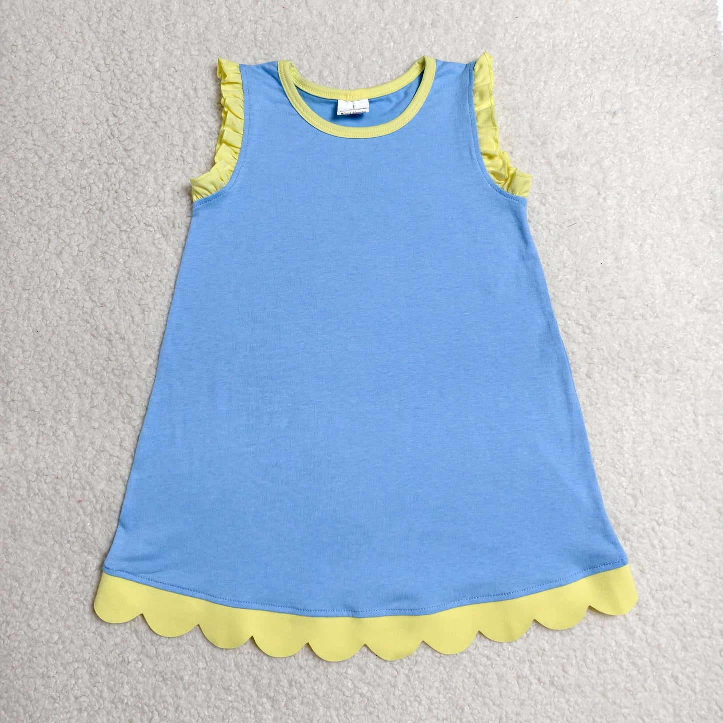 RTS NO MOQ Sibling cotton Baby Girls Solid Sleeveless Scallop Knee Length Skort Dress