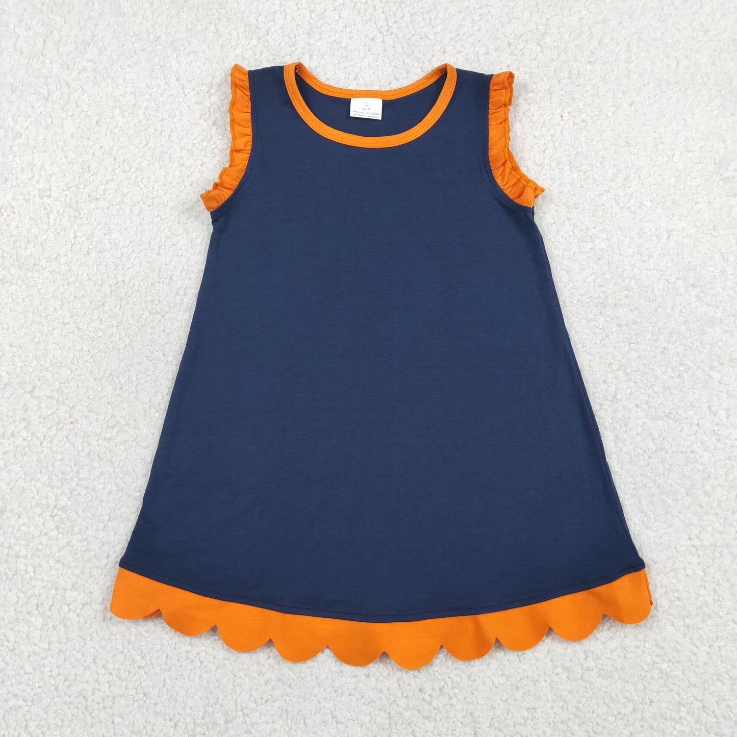 RTS NO MOQ cotton GSD4062 Baby Girls Daily Sleeveless Scallop Knee Length Dresses