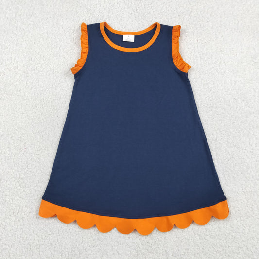 RTS NO MOQ cotton GSD4062 Baby Girls Daily Sleeveless Scallop Knee Length Dresses