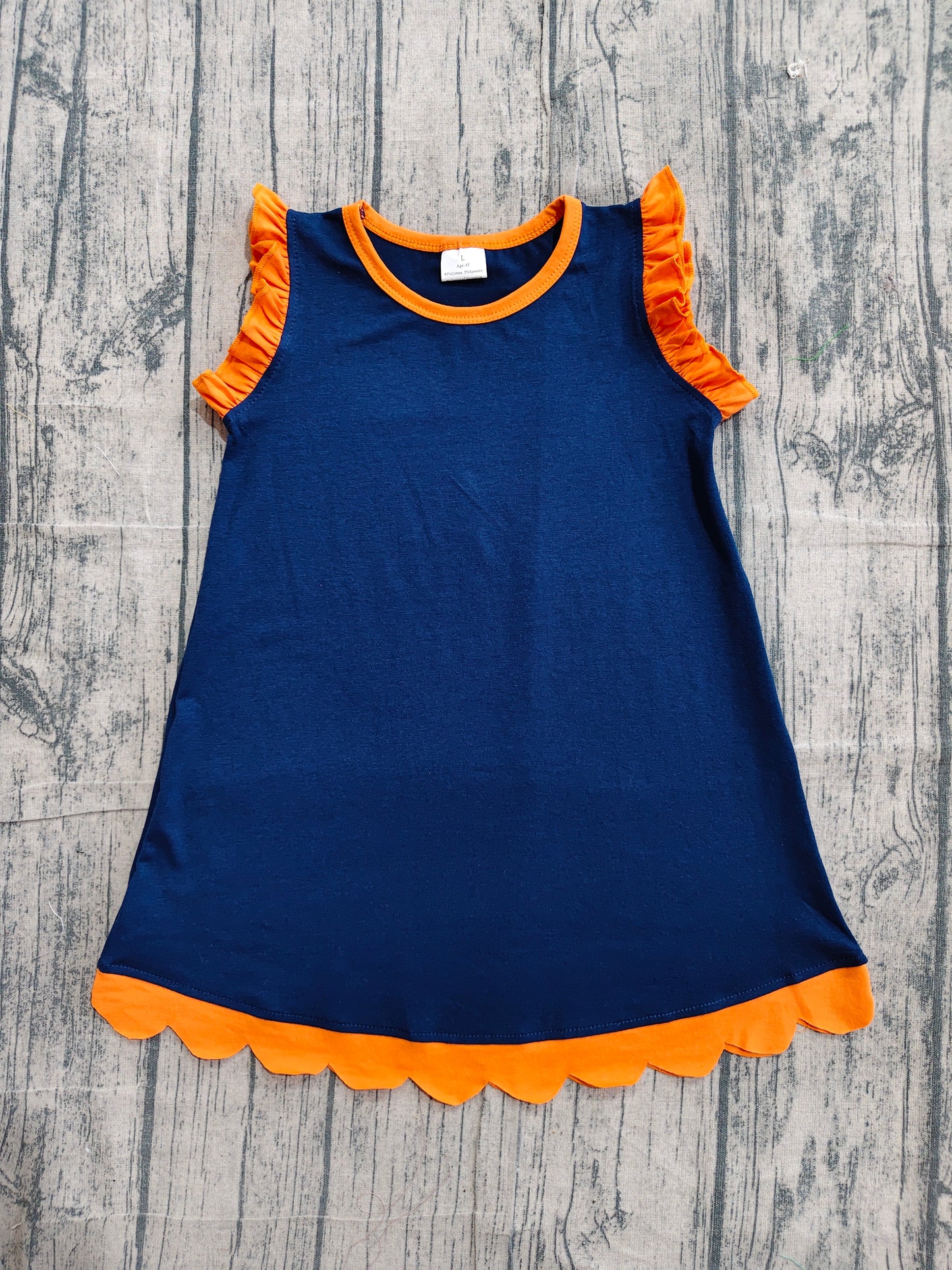 (Sample) No moq GSD4062 Baby Girls Sleeveless Scallop Navy Blue Knee-Length Dresses Summer Girl's Clothes