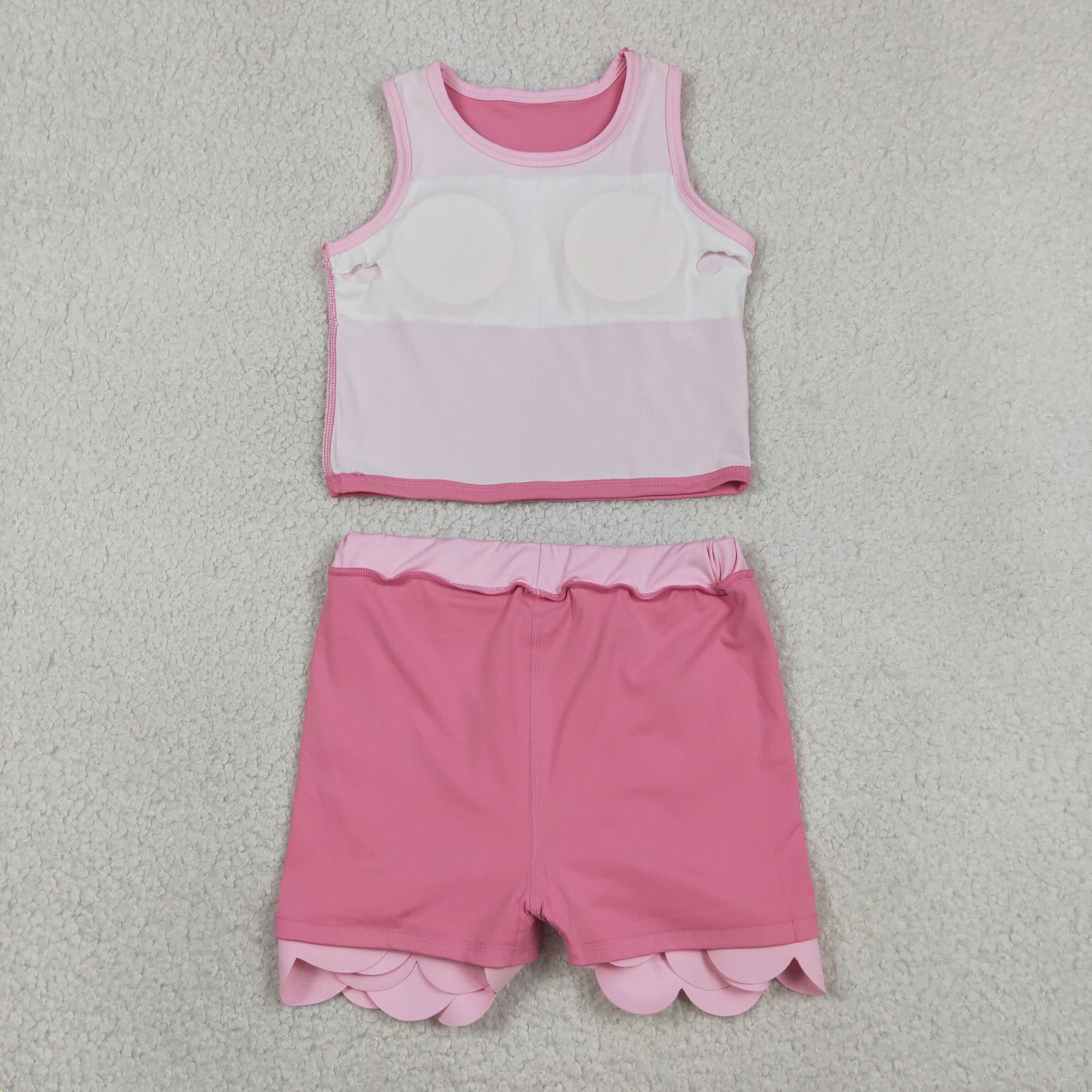 RTS NO MOQ yoga fabric cotton GSD4063 Baby Girls Summer Pink Sleeveless Scallop Skirt Yoga Set