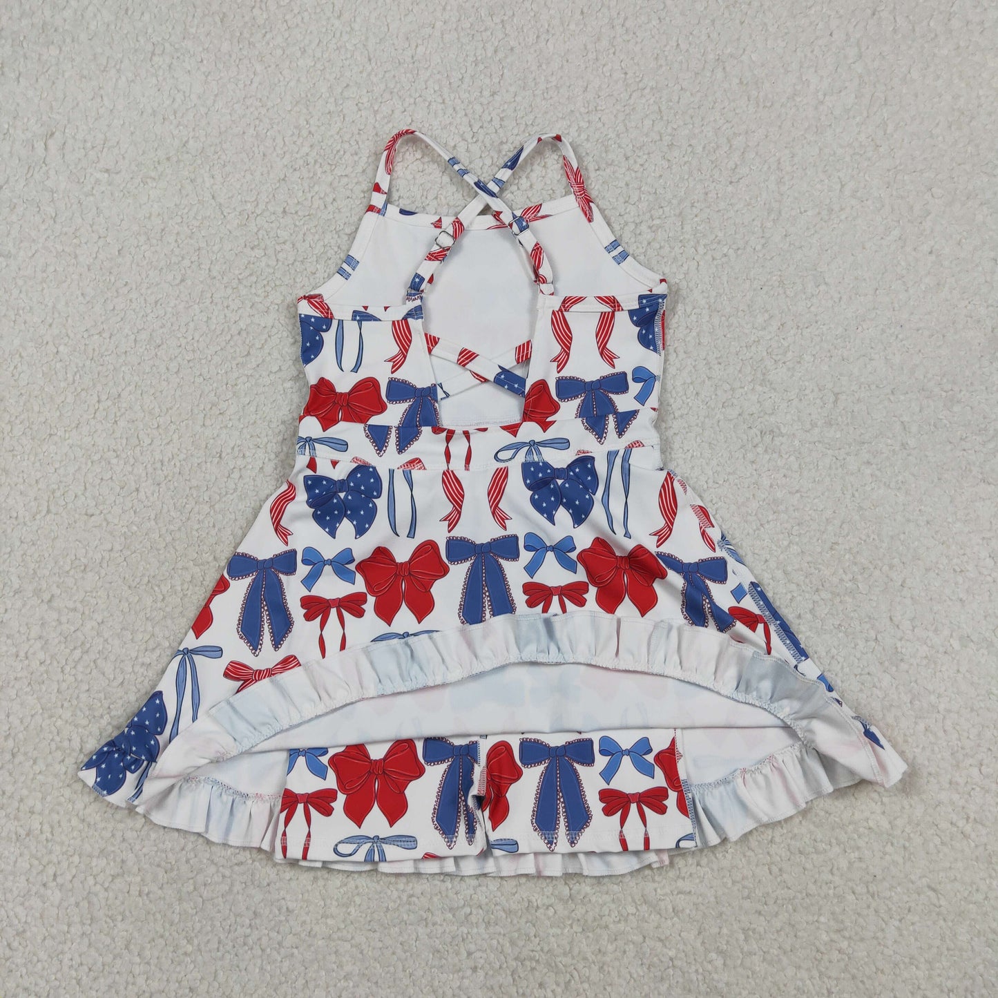 RTS NO MOQ Sibling Baby Girls Cute Colorful Bow Strap Yoga Ruffle Knee Length Dress