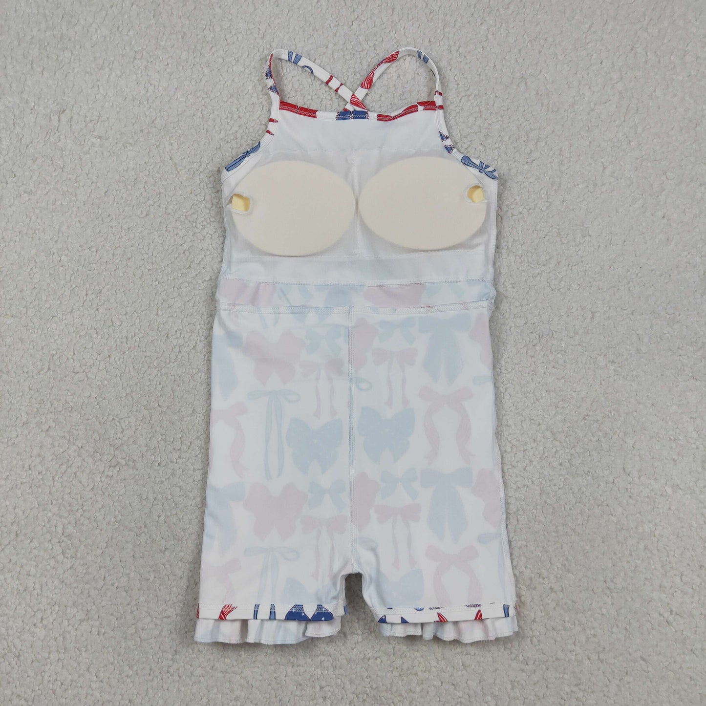 RTS NO MOQ GSD4064 Toddler Girls Blue Red Bows Strap Yoga 4th of July Knee Length Dress