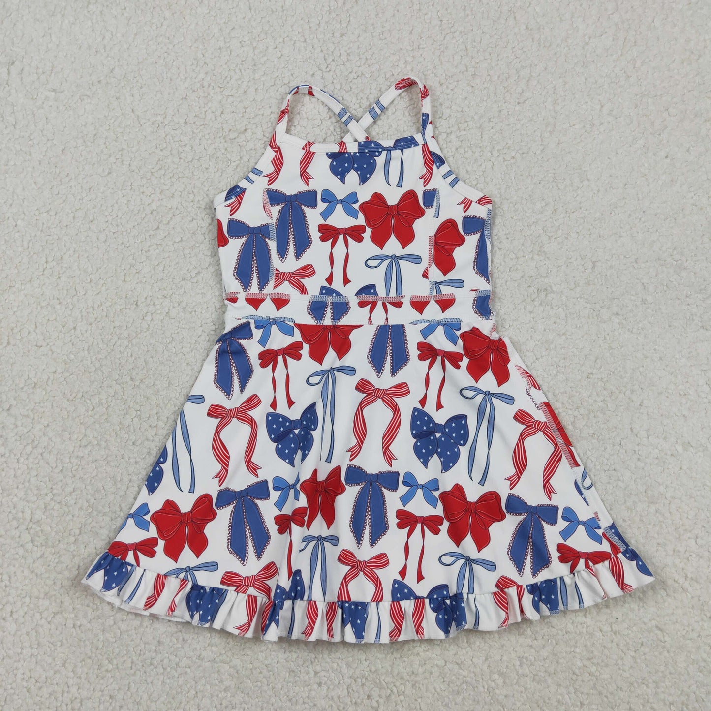 RTS NO MOQ Sibling Baby Girls Cute Colorful Bow Strap Yoga Ruffle Knee Length Dress