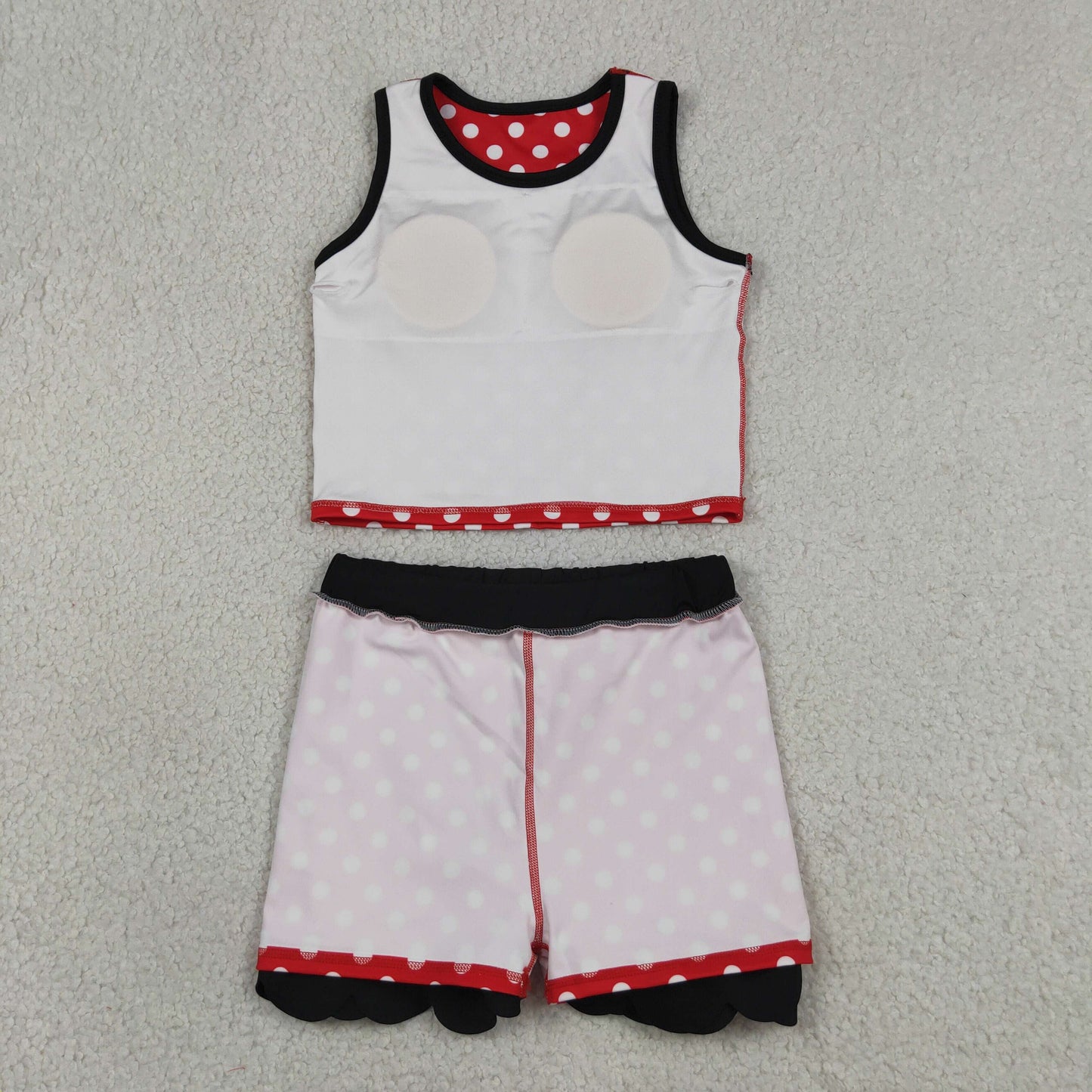 RTS NO MOQ yoga fabric GSD4080 Baby Girls Cute Red Polka Dot Sleeveless Vest Scallop Skort Active Set
