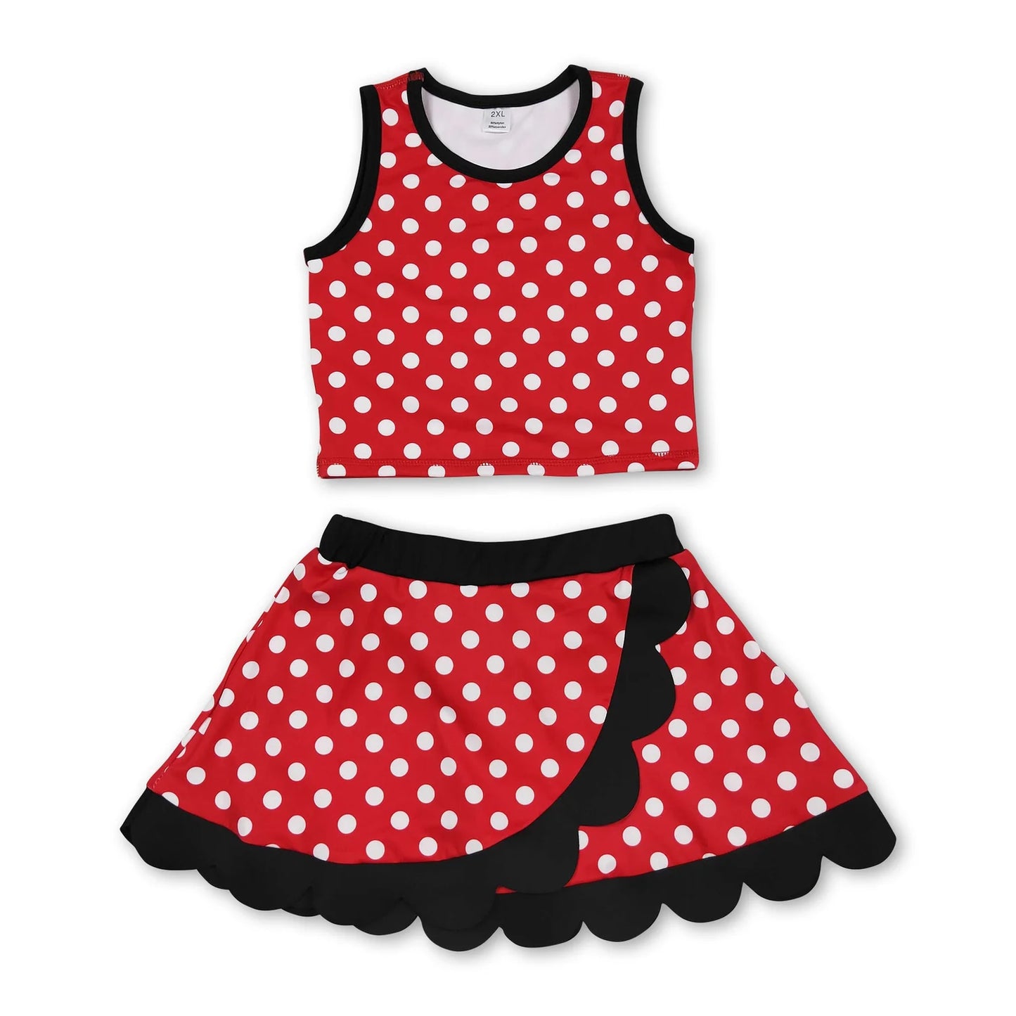 RTS NO MOQ Sibling milk silk Baby Girls Solid Sleeveless Vest Top Scallop Hem Mini Skirt Two Piece Yoga Active Matching Clothes Set