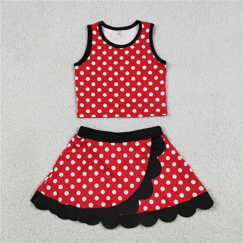 RTS NO MOQ Sibling yoga fabric Baby Girls Sleeveless Vest Scallop Skirt Short Yoga Active  Set