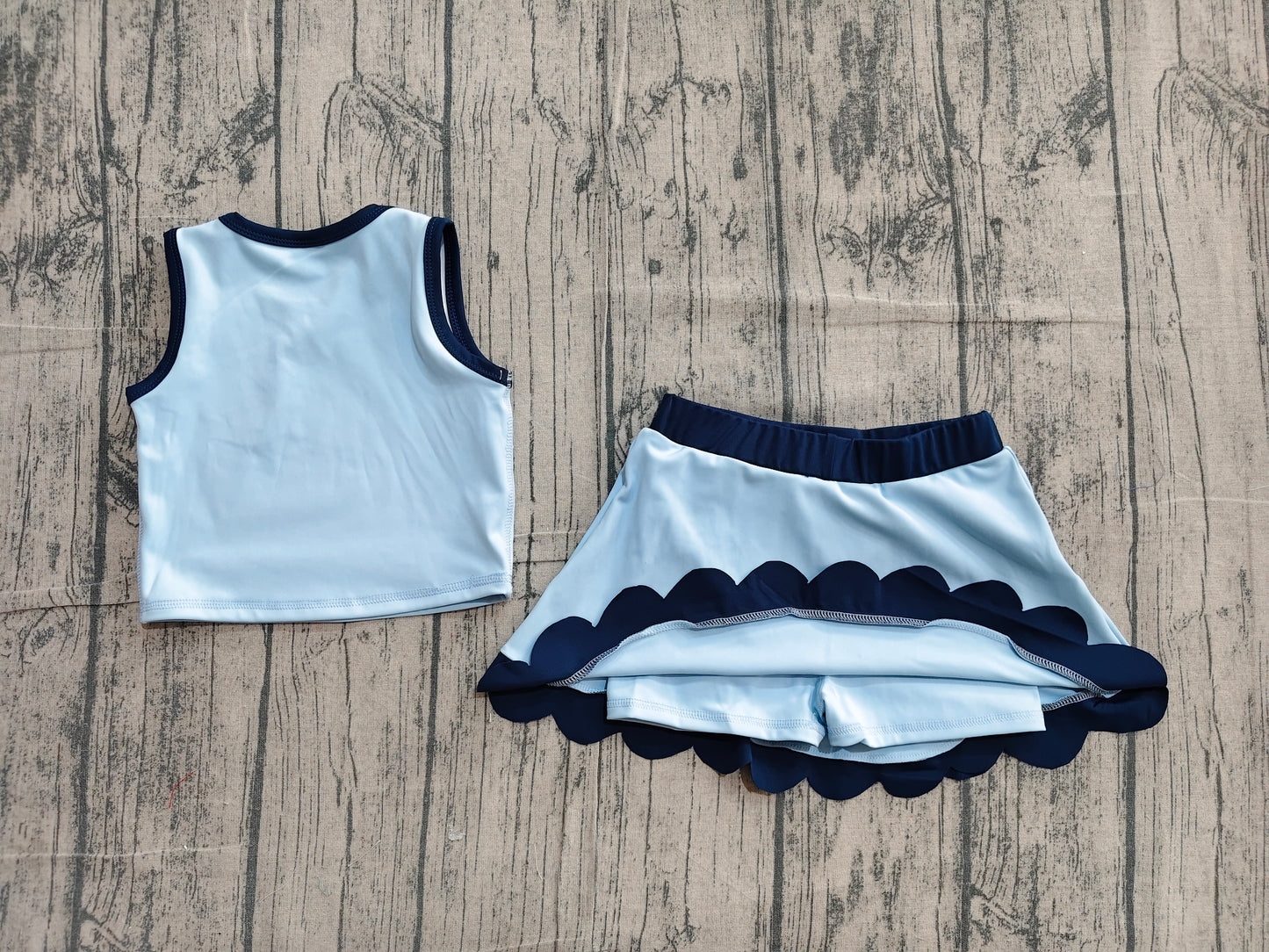 (Sample) No moq GSD4082 Yoga Toddler Girls Blue Vest Scallop Skirt Short Yoga Sports Outfit