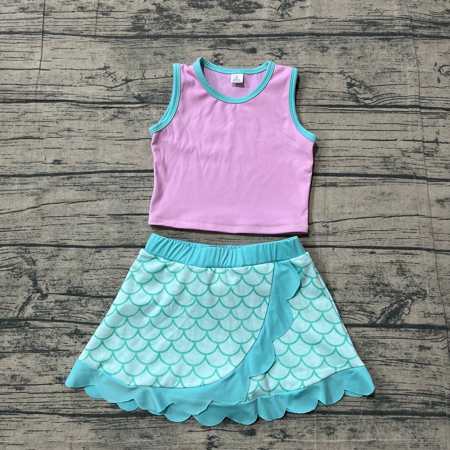 (Sample) No moq GSD4083  Yoga Baby Girls Casual Lavender Aqua Scallop Skort Set