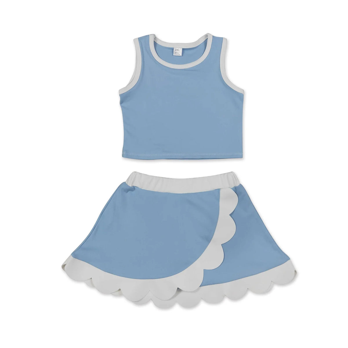RTS NO MOQ Sibling yoga fabric cotton Baby Girls Sleeveless Tank Top And Scalloped Wrap Skort Yoga Set