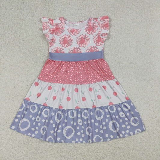 RTS NO MOQ GSD4090 Baby Girls Patchwork Flutter Sleeves Knee Length Dresses(3-4T-10-12T）