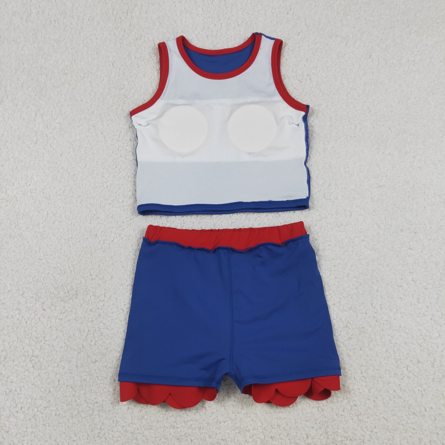RTS NO MOQ yoga fabric cotton GSD4096 Toddler Girls Fashion Red Navy Vest Scallop Skort Yoga Outfit