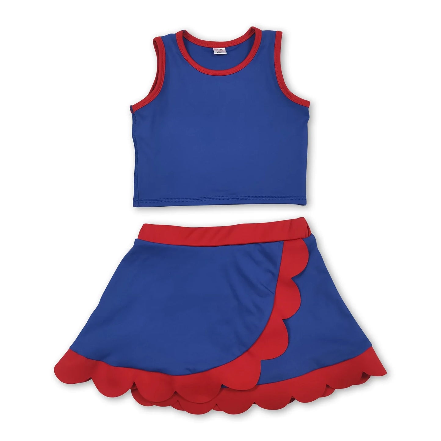 RTS NO MOQ Sibling milk silk Baby Girls Solid Sleeveless Vest Top Scallop Hem Mini Skirt Two Piece Yoga Active Matching Clothes Set