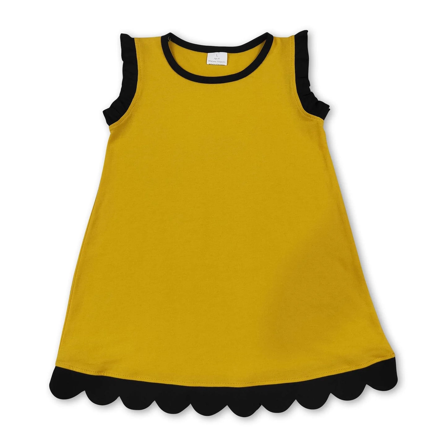 RTS NO MOQ Sibling cotton Baby Girls Solid Sleeveless Scallop Trim Knee Length Summer Dress