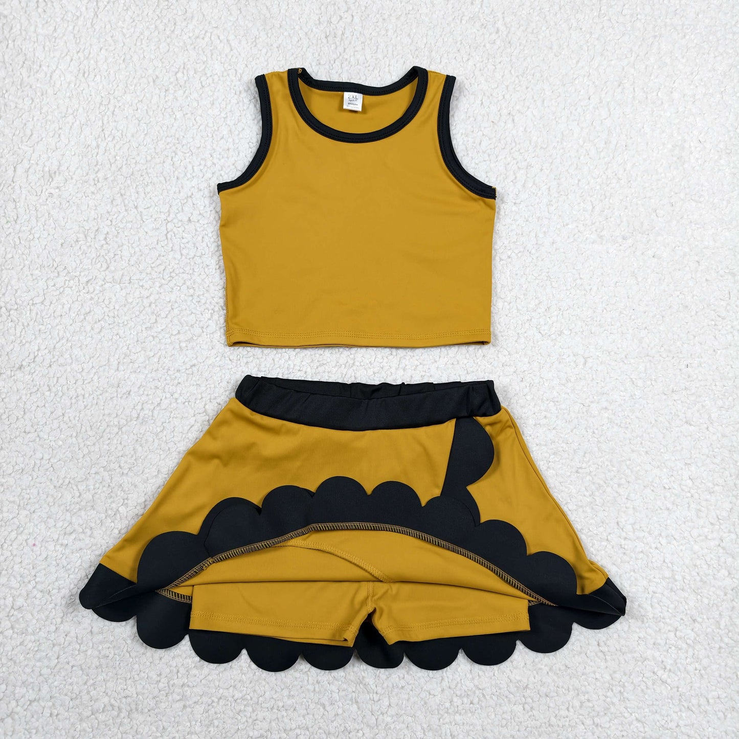 RTS NO MOQ yoga fabric cotton GSD4099 Baby Girls Gold Sleeveless Vest Scallop Skirt Sport Sets For Baby
