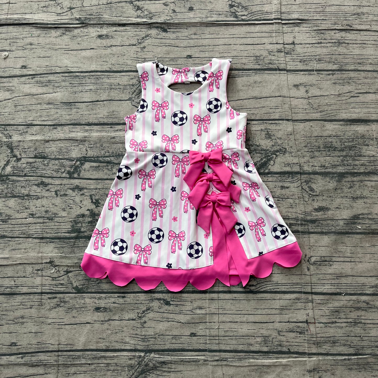 (Sample) No moq yoga fabric GSD4100 Yoga Baby Girls Cute Football Team Bows Scallop Short Sleeve Dress
