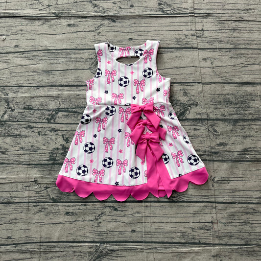 (Sample) No moq yoga fabric GSD4100 Yoga Baby Girls Cute Football Team Bows Scallop Short Sleeve Dress