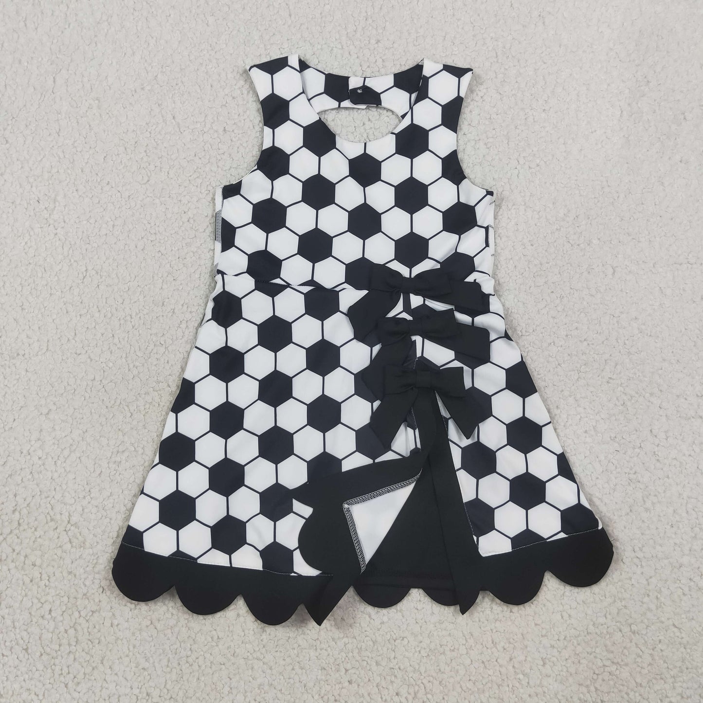 NEW RTS NO MOQ GSD4102 Yoga Baby Girls Cute Summer Football Team Checked Scallop Edge Knee Length Dress