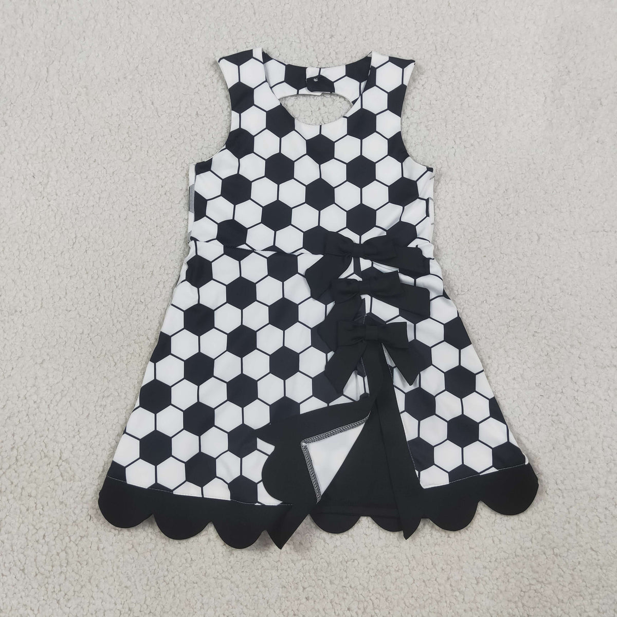 NEW RTS NO MOQ yoga fabric GSD4102 Yoga Baby Girls Cute Summer Football Team Checked Scallop Edge Knee Length Dress