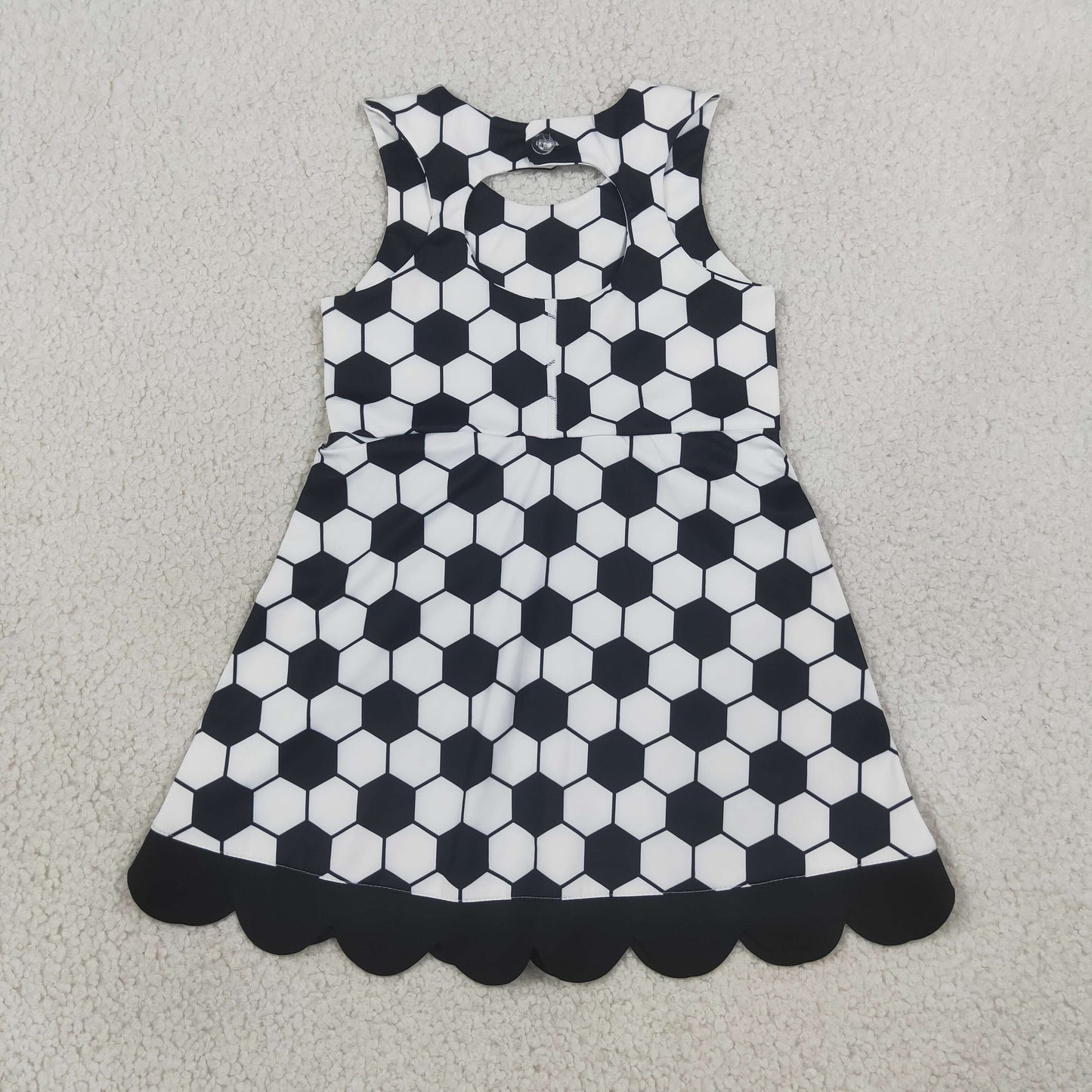 NEW RTS NO MOQ GSD4102 Yoga Baby Girls Cute Summer Football Team Checked Scallop Edge Knee Length Dress