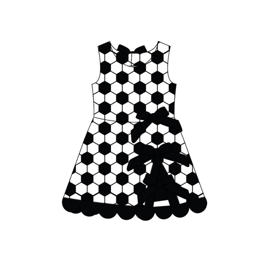 (Pre Order) No moq GSD4102 Yoga Baby Girls Cute Summer Football Team Checked Scallop Edge Knee Length Dress