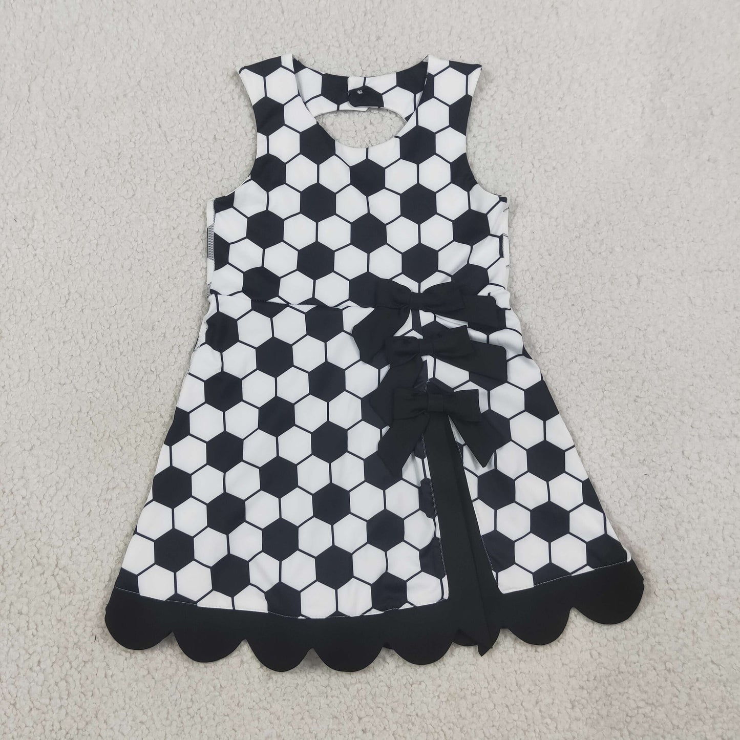 NEW RTS NO MOQ GSD4102 Yoga Baby Girls Cute Summer Football Team Checked Scallop Edge Knee Length Dress
