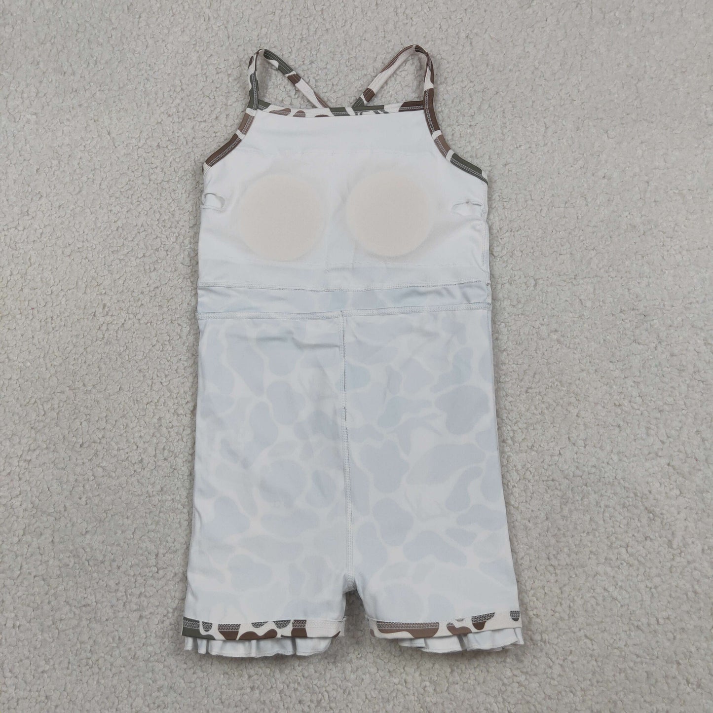 RTS NO MOQ yoga fabric GSD4117 Baby Girls Green Camo Deer Dog Duck Print Strap Ruffle Knee Length Dress