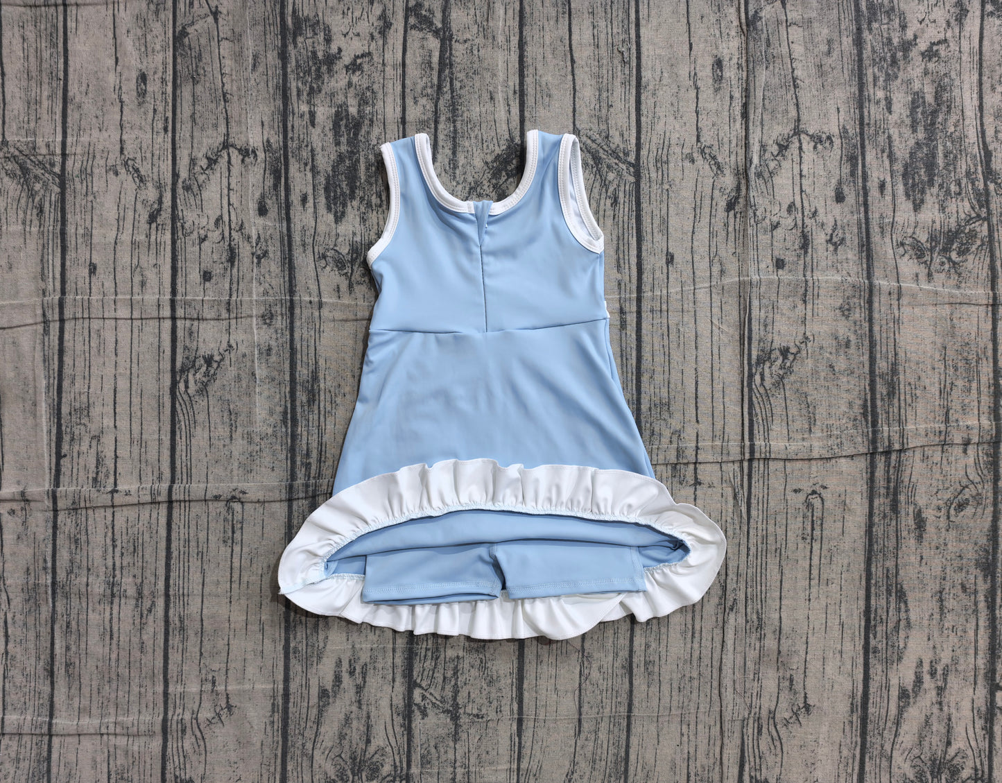 (Sample) No moq GSD4124 Yoga Light Blue Sleeveless Scallop Knee Length Dress