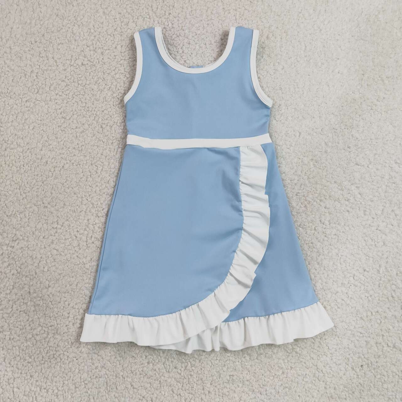 RTS NO MOQ Sibling yoga fabric cotton Baby Girls Cute Sleeveless Scallop Edge Knee Length Active Dress