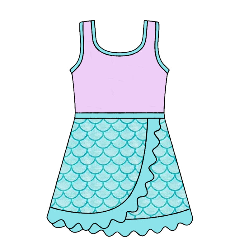 (Pre Order) No moq Baby Girls Scallop Edge Sleeveless Yoga Active Summer Dress