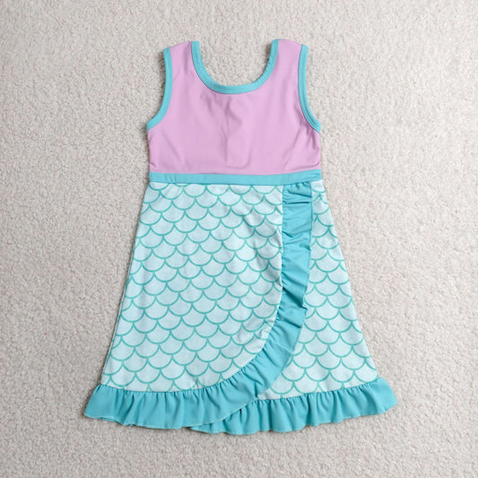 RTS NO MOQ yoga fabric GSD4125 Baby Girls Sleeveless Yoga Active Short Knee Length Dress